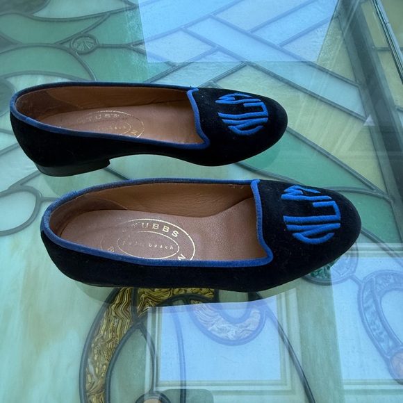 Stubbs & Wootton Black and Blue Women's Loafers - Picture 4 of 8